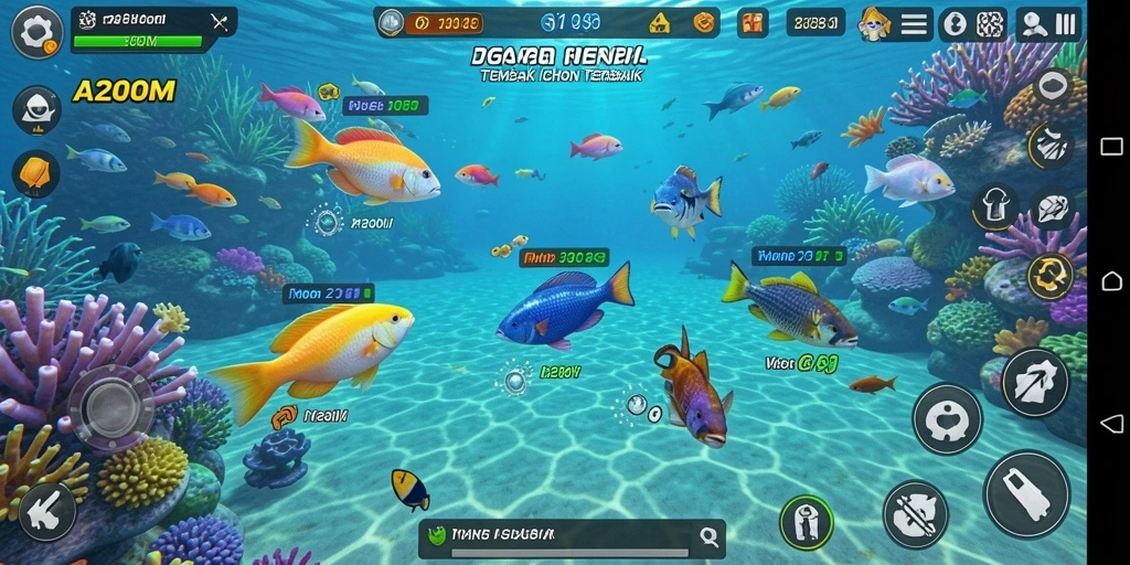 Screenshot A200M menampilkan aksi seru Tembak Ikan.