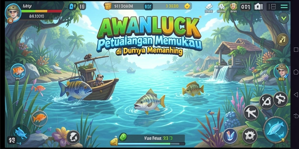 Screenshot gameplay AWANLUCK menampilkan momen menangkap ikan yang seru.