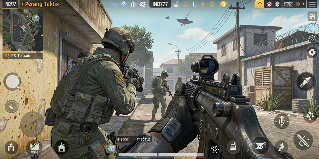 Tampilan gameplay seru dari IND777 yang menampilkan aksi FPS yang mendebarkan.