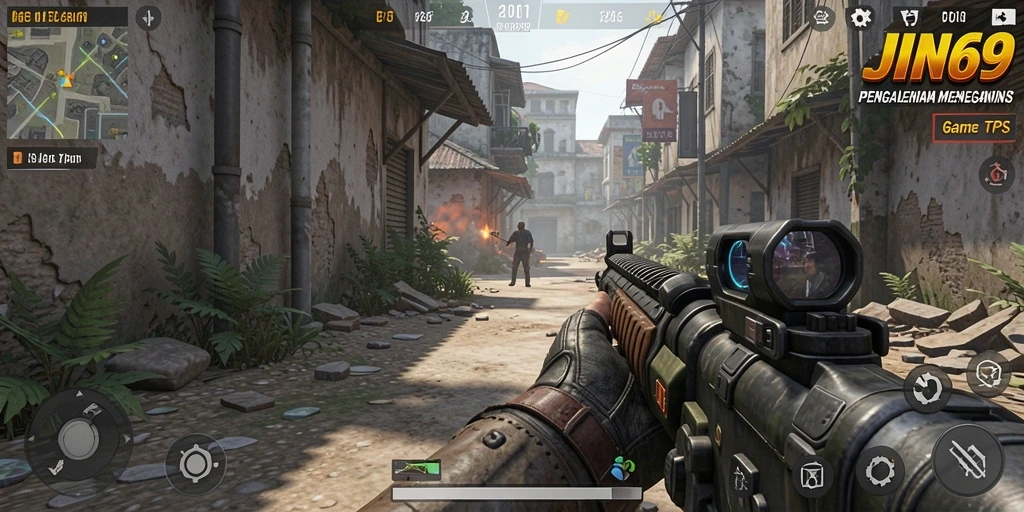 Screenshot menunjukkan aksi menegangkan dalam gameplay TPS JIN69.