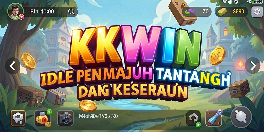 Tampilan gameplay <strong>KKWIN</strong> yang menampilkan karakter dan pengumpulan sumber daya.