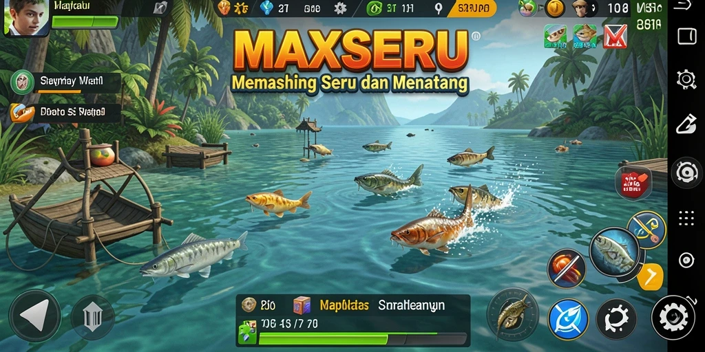 Tampilan gameplay seru di MAXSERU dengan aksi memancing yang mendebarkan.