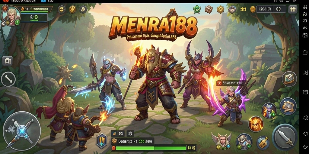 Tampilan gameplay MENARA188 menampilkan pertarungan seru di dunia fantasi.