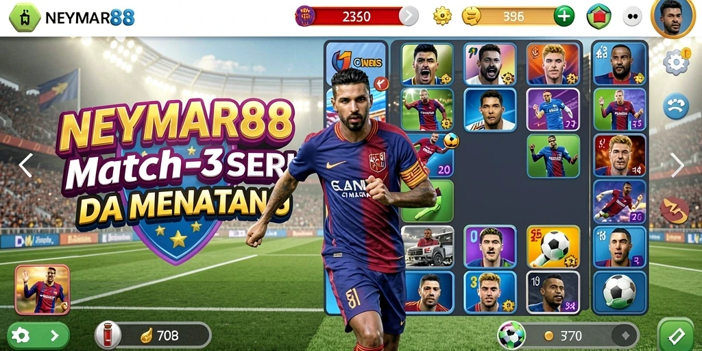 Screenshot gameplay NEYMAR88 yang menampilkan kombinasi item Match-3.