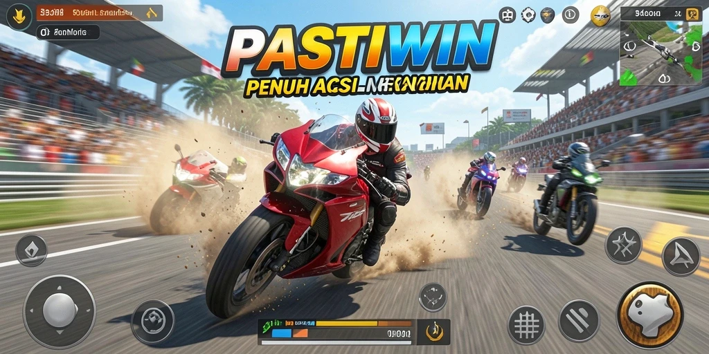 Gameplay menegangkan di PASTIWIN dengan balapan motor yang seru.