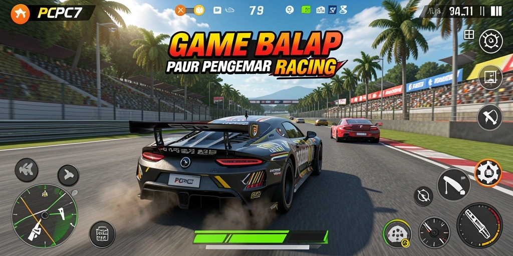 Screenshot menunjukkan aksi balapan seru di PCPC7.
