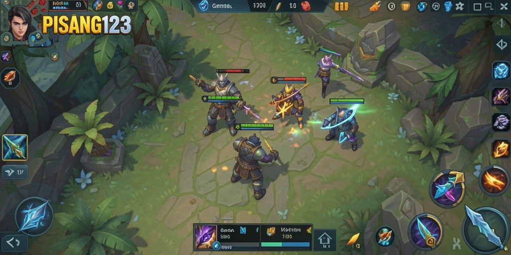 Tampilan gameplay PISANG123 dengan pertarungan tim yang intens.