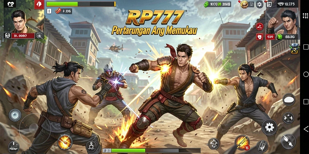 Tampilan gameplay menegangkan dari RP777 saat bertarung melawan musuh.