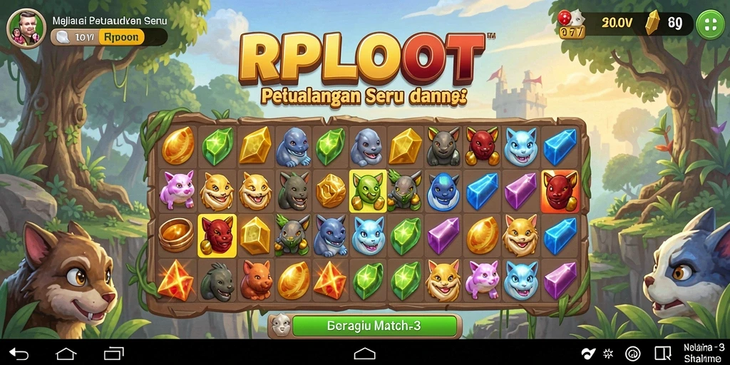 Tangkapan layar gameplay RPLOOT yang menampilkan kombinasi seru dalam match-3.