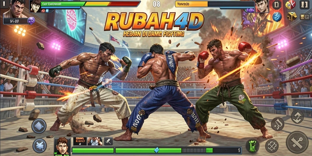 Tampilan utama gameplay RUBAH4D yang menampilkan pertarungan seru dan karakter menarik.