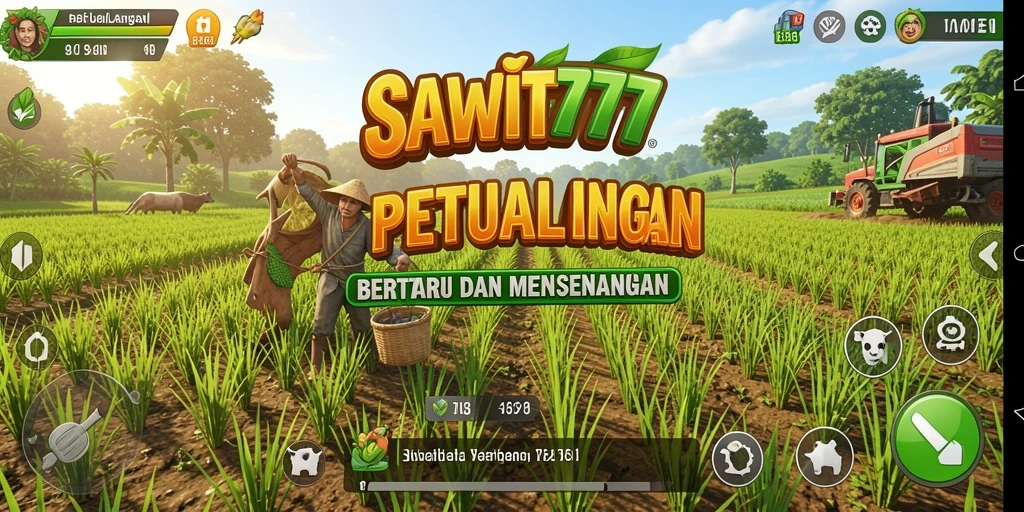 Tampilan gameplay <strong>SAWIT777</strong> dengan lahan pertanian yang subur dan tanaman yang berkembang.