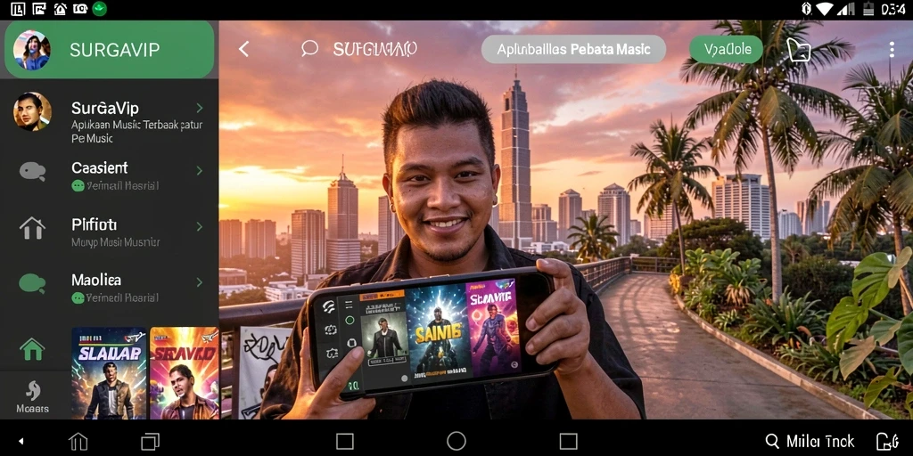 Tampilan antarmuka SURGAVIP dengan berbagai pilihan musik yang menghibur.