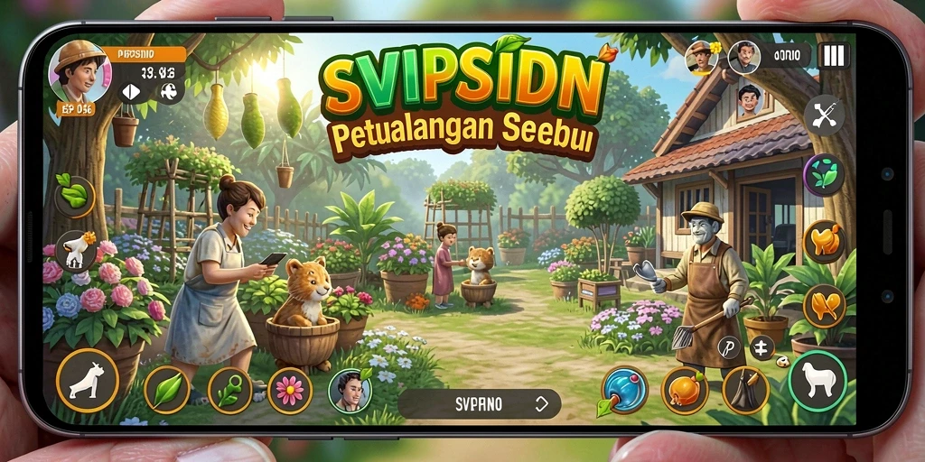 Tampilan gameplay <strong>SVIPSIDN</strong> yang memukau saat bercocok tanam di kebun.