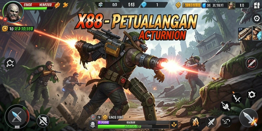 Screenshot gameplay X88 yang menunjukkan aksi mendebarkan.